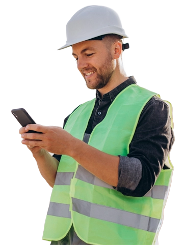 Male worker holding a phone